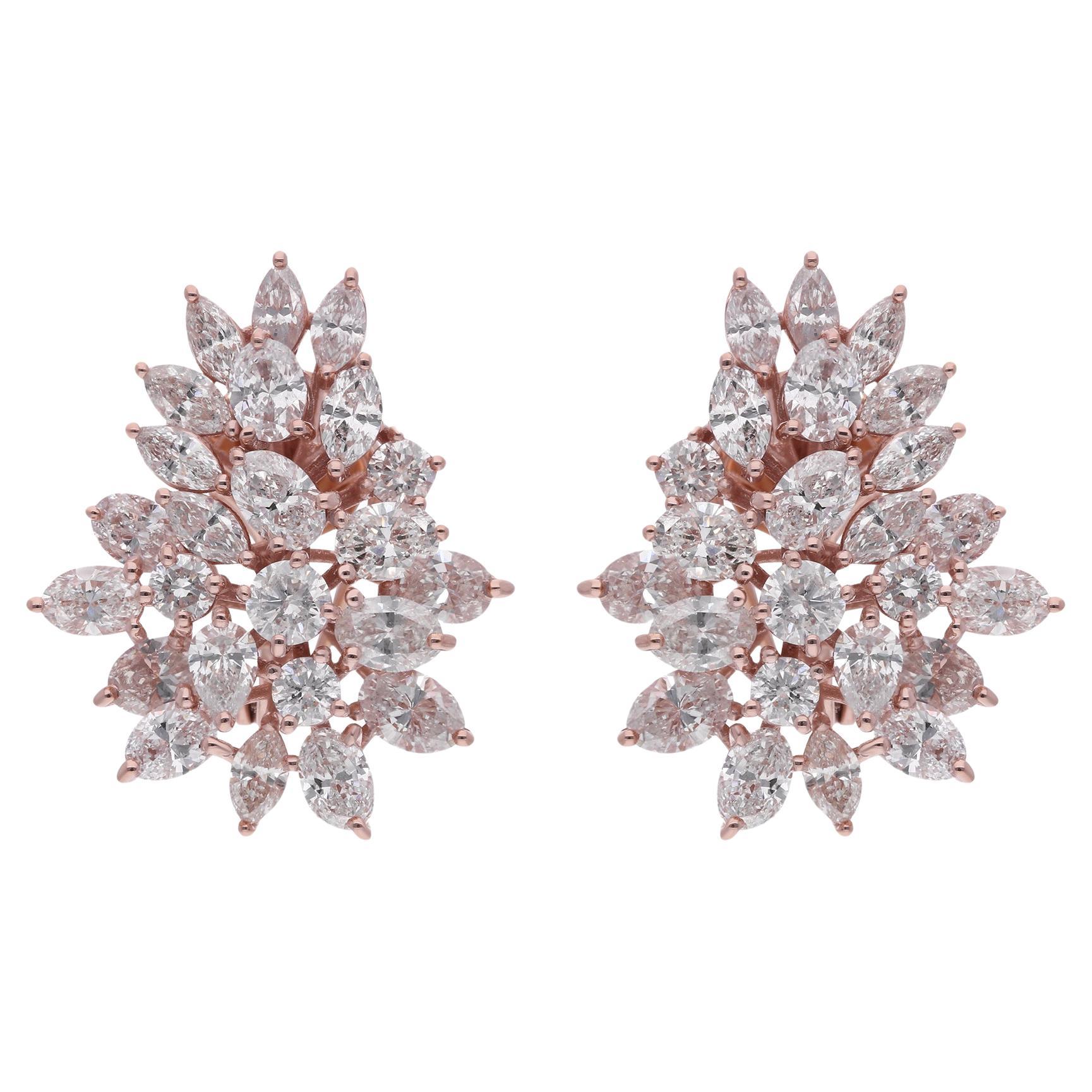 Round Marquise & Oval Diamond Earrings 18 Karat Rose Gold Handmade Fine Jewelry