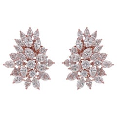 Round Marquise & Oval Diamond Earrings 18 Karat Rose Gold Handmade Fine Jewelry