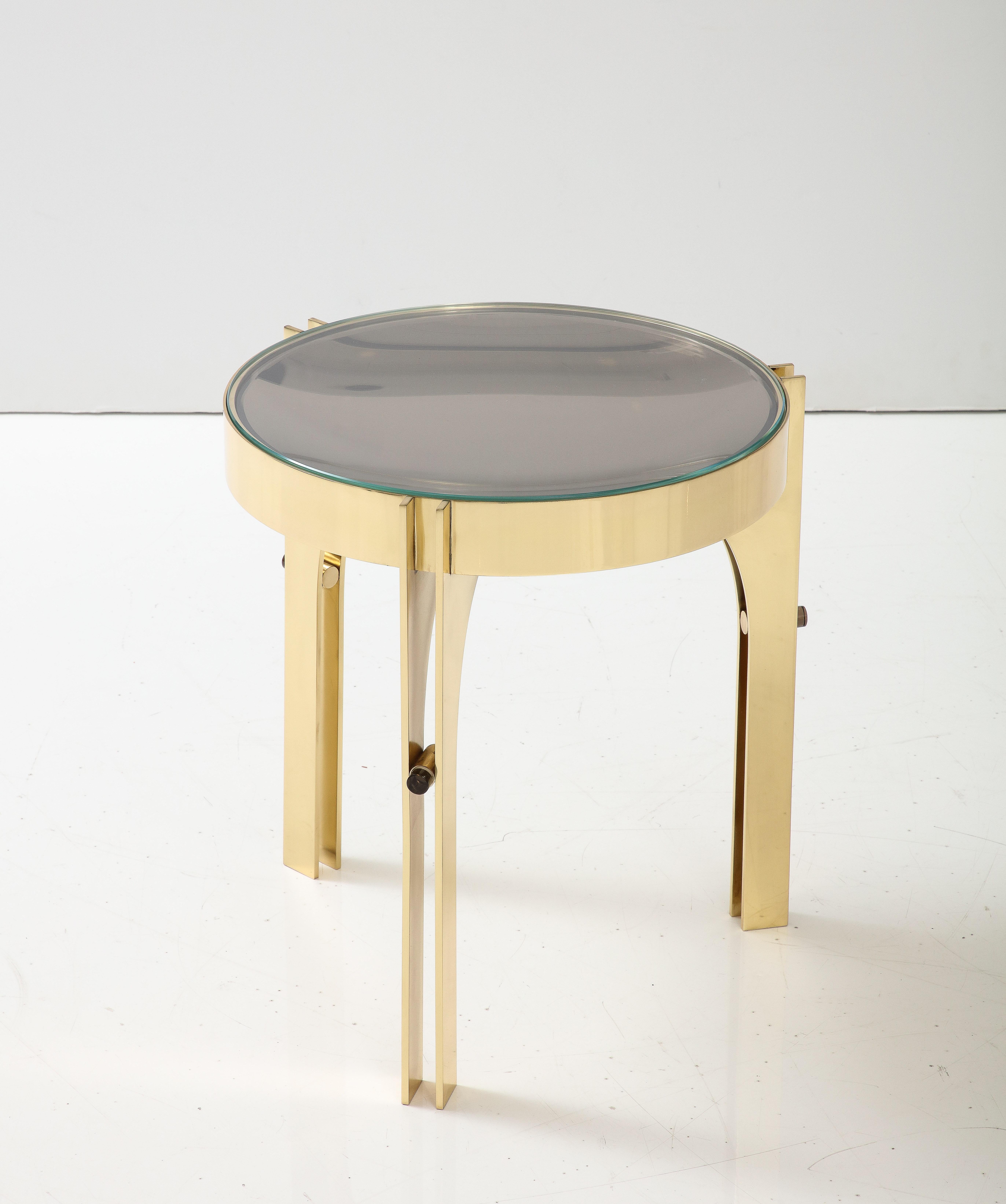 Round Martini Drinks Side Table in Brass with Bronze Optical Glass, Italy For Sale 4