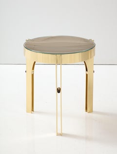 Round Martini Drinks Side Table in Brass with Bronze Optical Glass, Italy