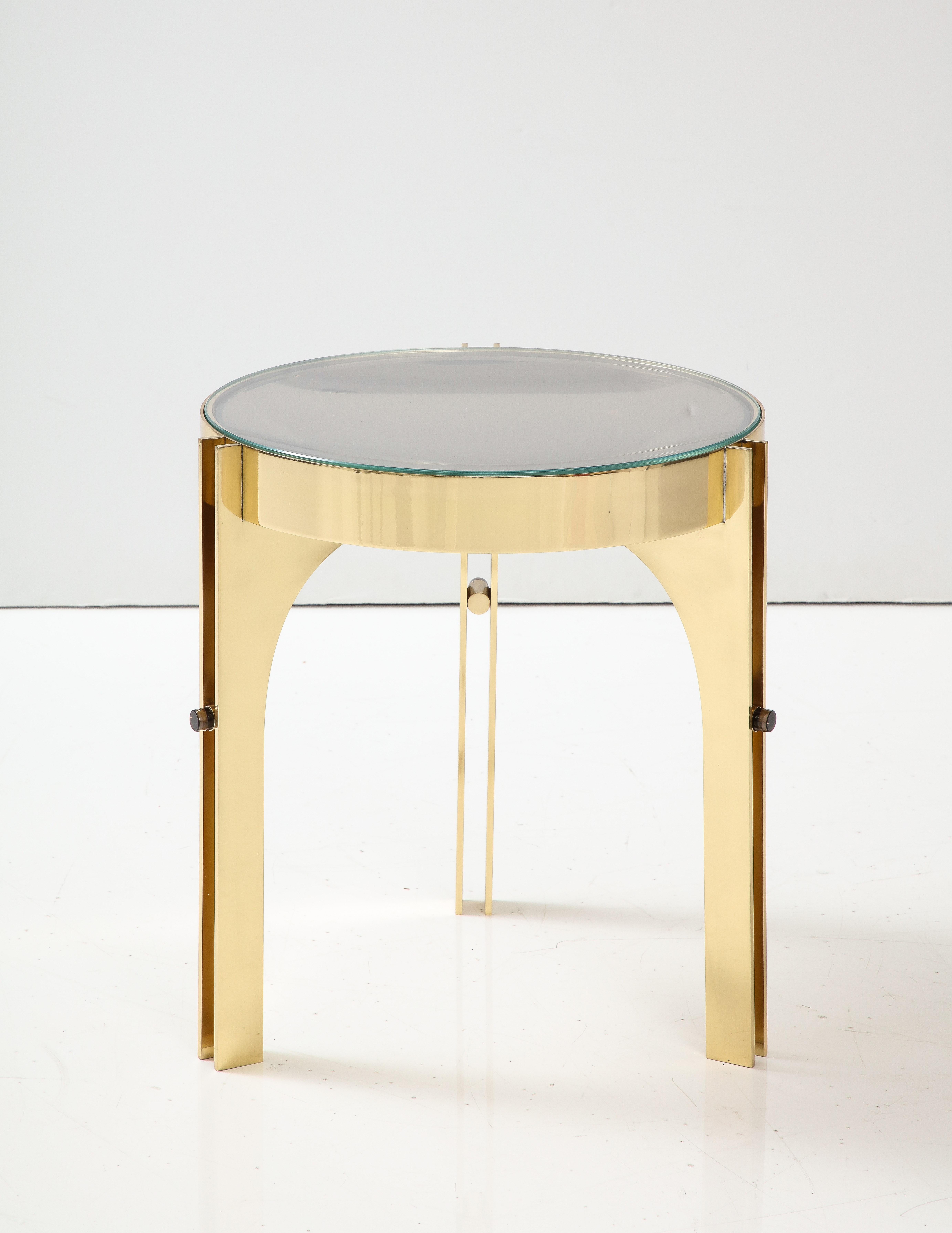 Mid-Century Modern Round Martini Drinks Side Table in Brass with Bronze Optical Glass, Italy For Sale