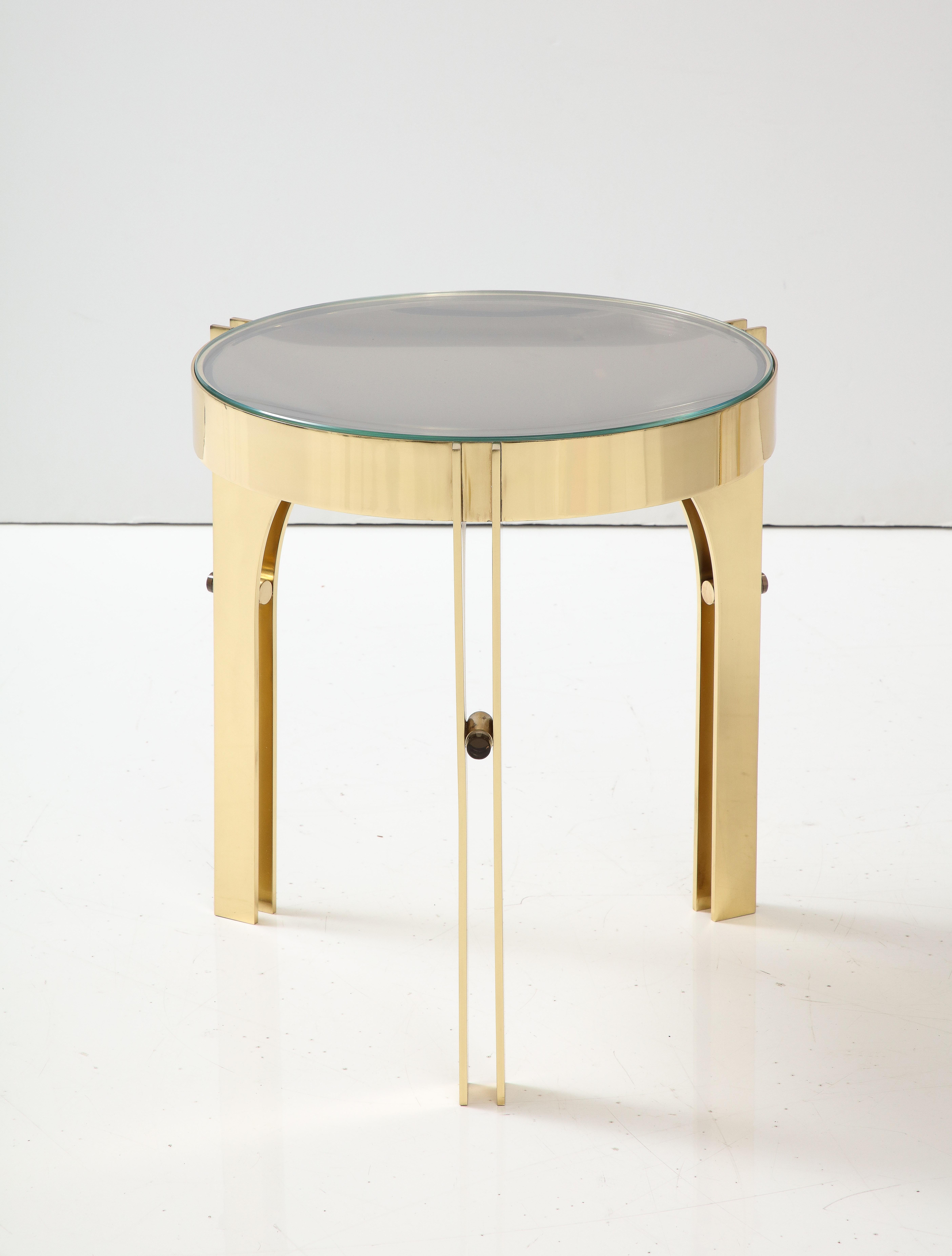 Round Martini Drinks Side Table in Brass with Bronze Optical Glass, Italy For Sale 1