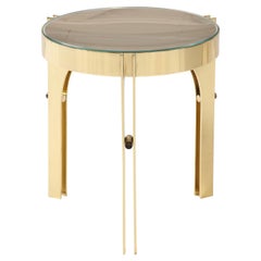 Round Martini Drinks Side Table in Brass with Bronze Optical Glass, Italy