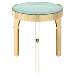 Round Martini Drinks Side Table in Brass with Soft Green Optical Glass, Italy