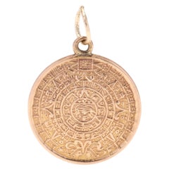Retro Round Mayan Calendar Charm, 14KT Yellow Gold