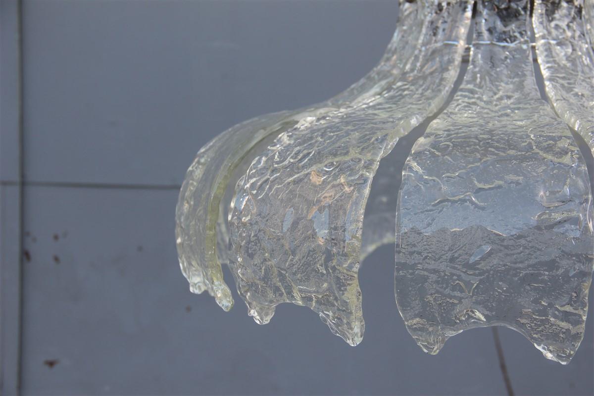 Chrome Round Mazzega Murano Glass Transparent Leaves Italian Design, 1970 For Sale