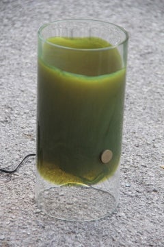 Round Mazzega Table Lamp Green Glass Murano Italian Design 1960s