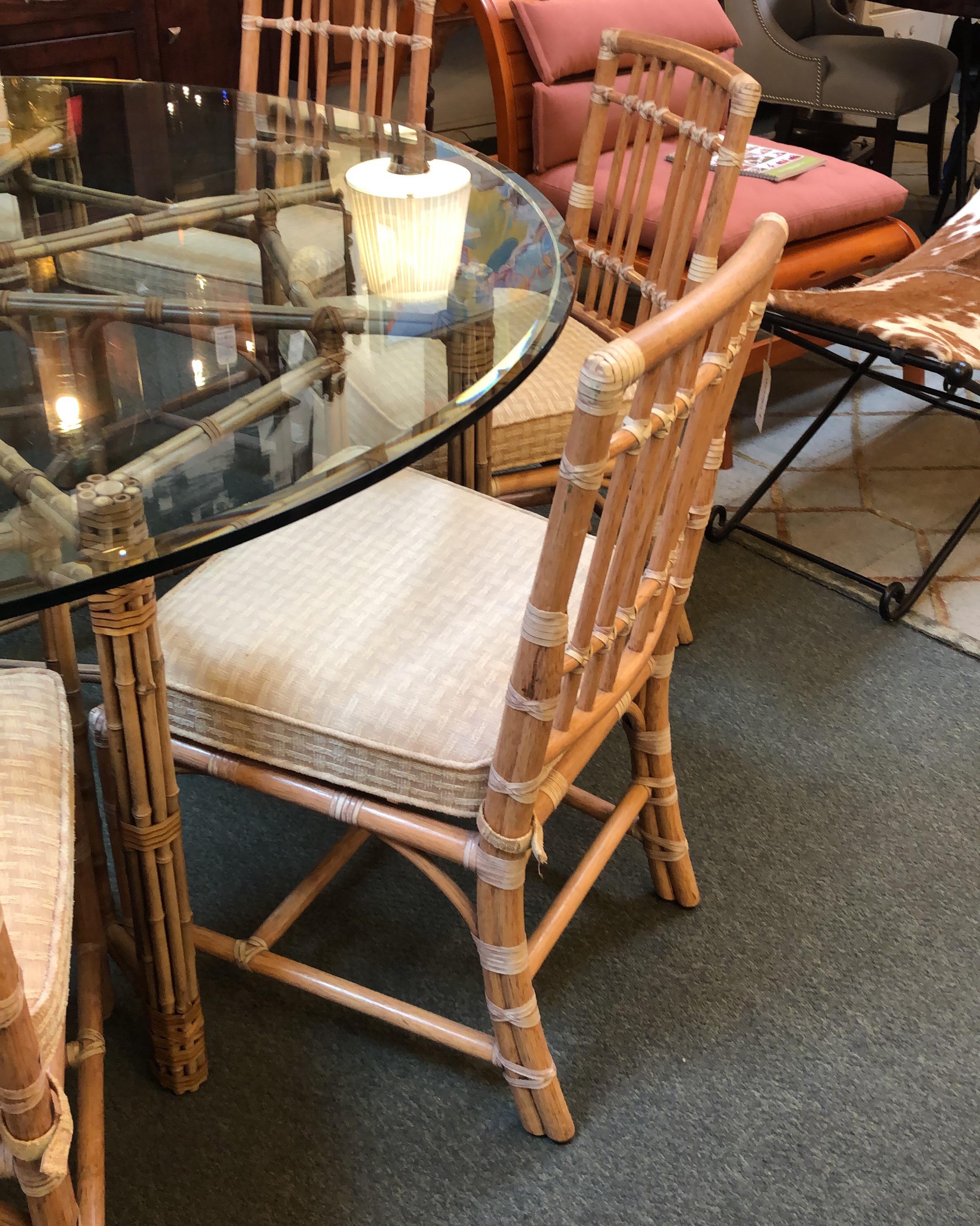 Round McGuire Bamboo and Glass Dining Table With Ten Chairs 13