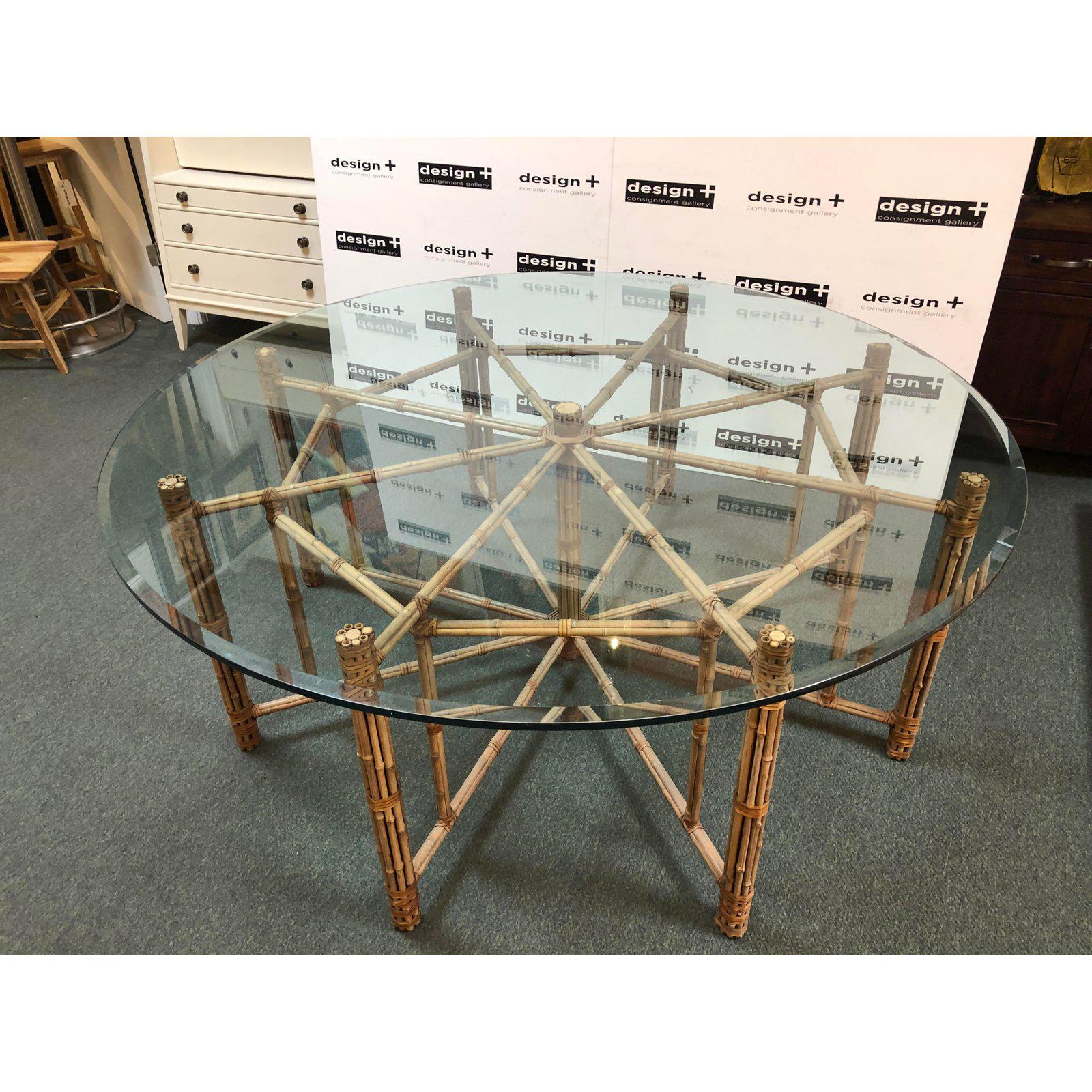 Round McGuire Bamboo and Glass Dining Table With Ten Chairs 2