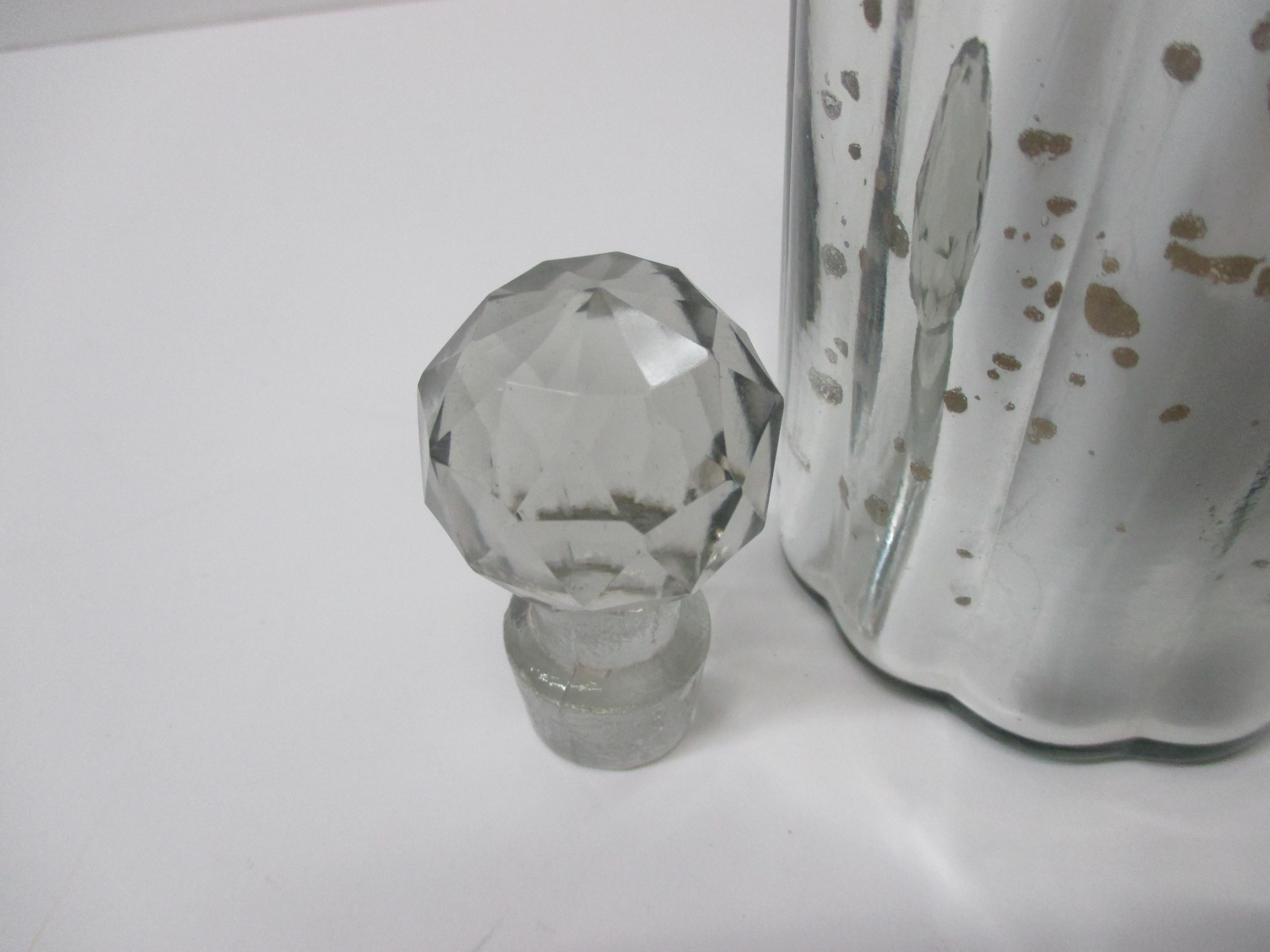 20th Century Round Mercury Glass Decanter Cut Glass Design Stopper and Wire Detail on Neck