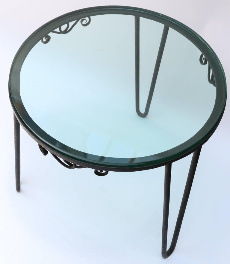 Round Black Metal 1960s Italian Side Table with Glass Top For Sale at