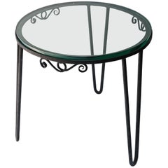 Round Metal 1960s Italian Side Table with Glass Top