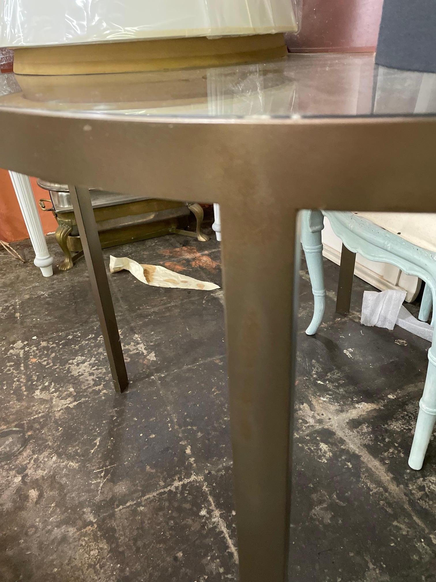Round Metal and Glass Top Dining or Conference Table In Good Condition For Sale In Sheffield, MA