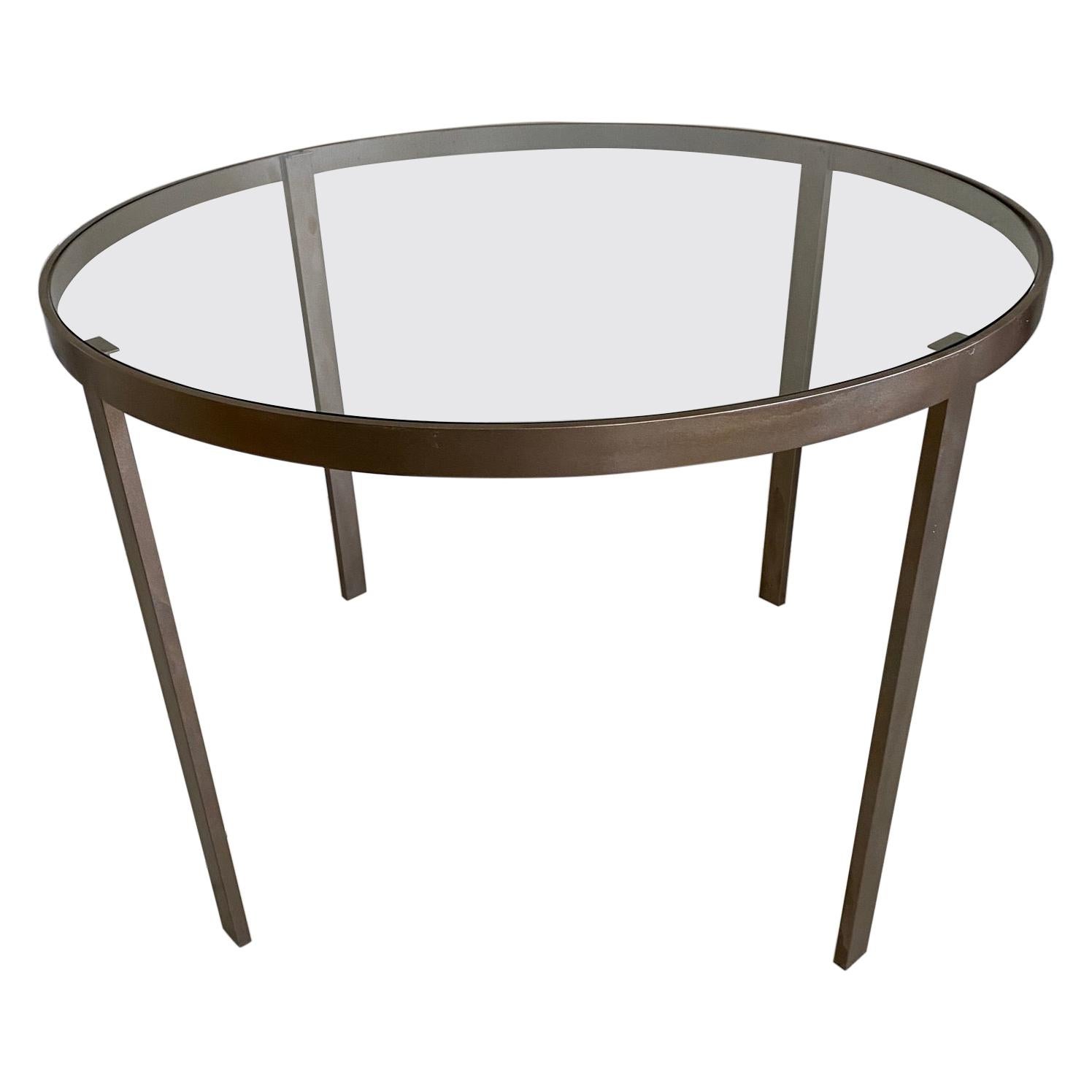 Round Metal and Glass Top Dining or Conference Table For Sale