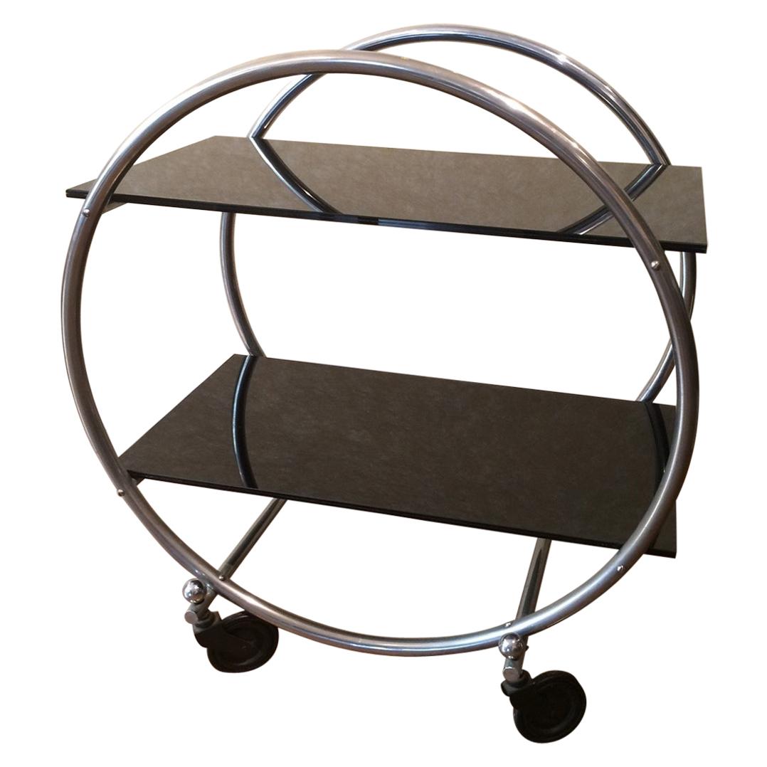 Round Metal Bar Cart from the 1950s