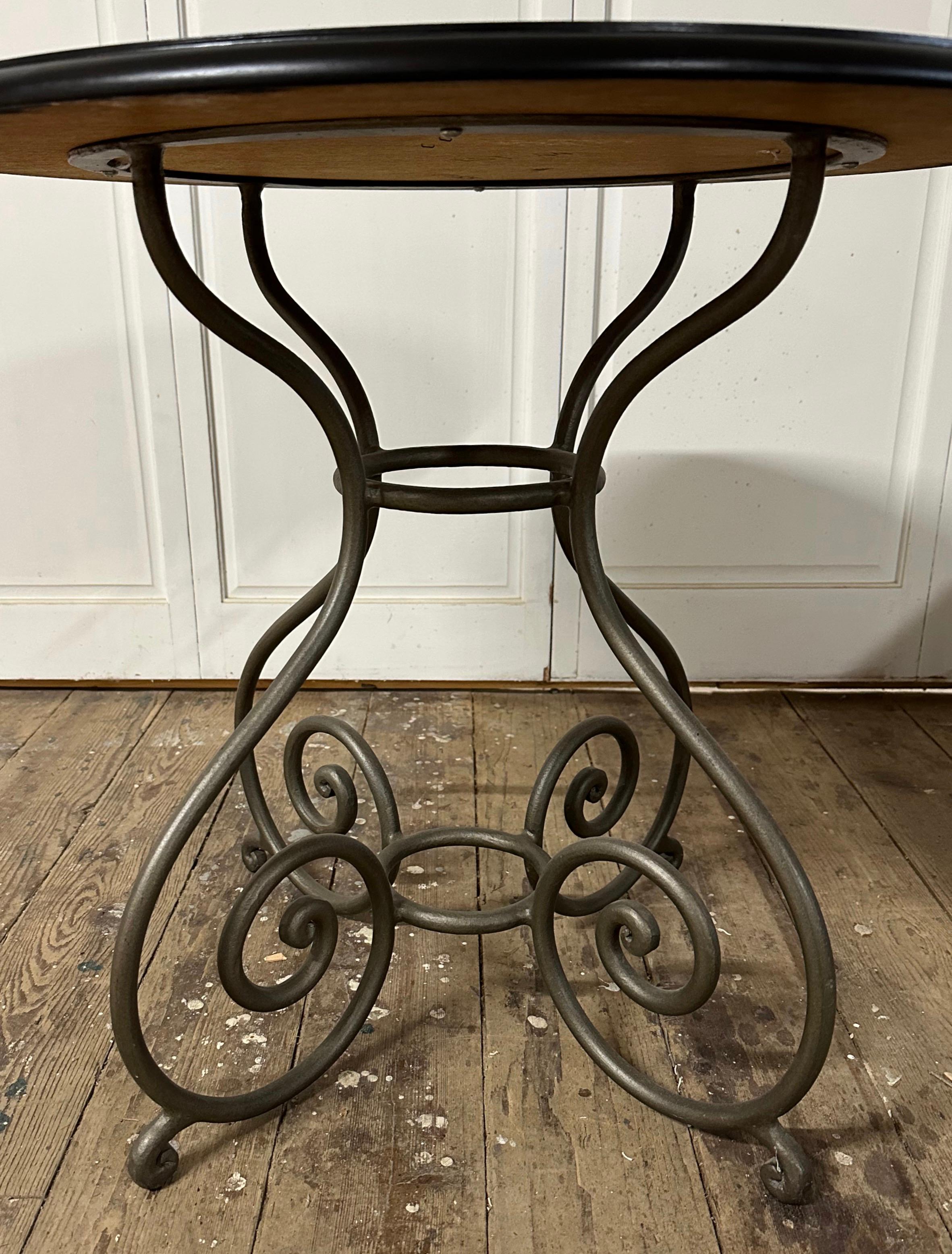 Country Round Metal Bistro Table with Wood Top For Sale