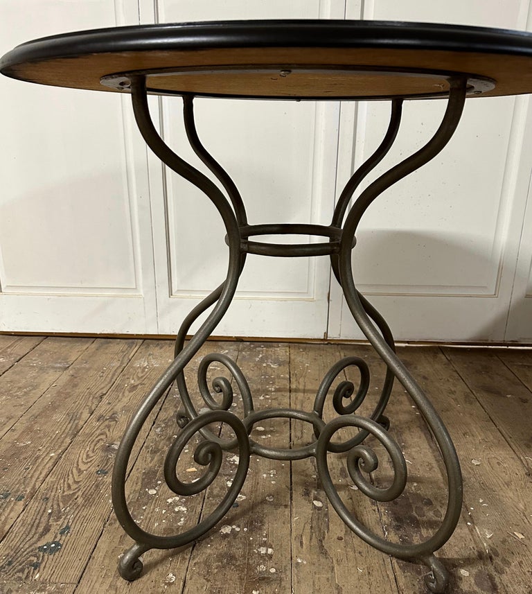 Stained Round Metal Bistro Table with Wood Top For Sale