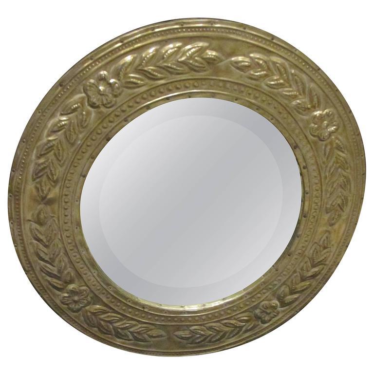 Egyptian Revival Round Metal-Clad Mirror For Sale