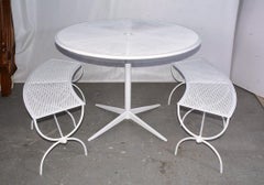 Round Metal Patio Table and Two Matching Benches by Woodard