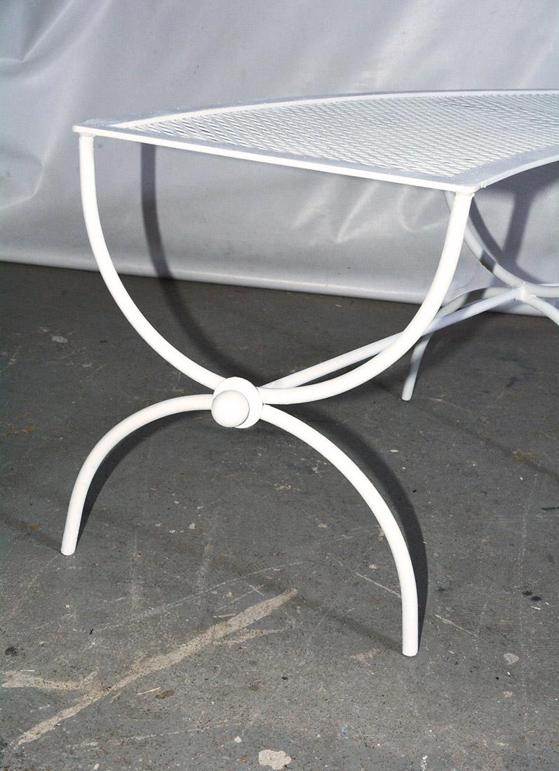 20th Century Round Metal Patio Table and Two Matching Benches by Woodard
