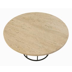 Round Metal Pedestal Marble Top Table After Arthur Umanoff