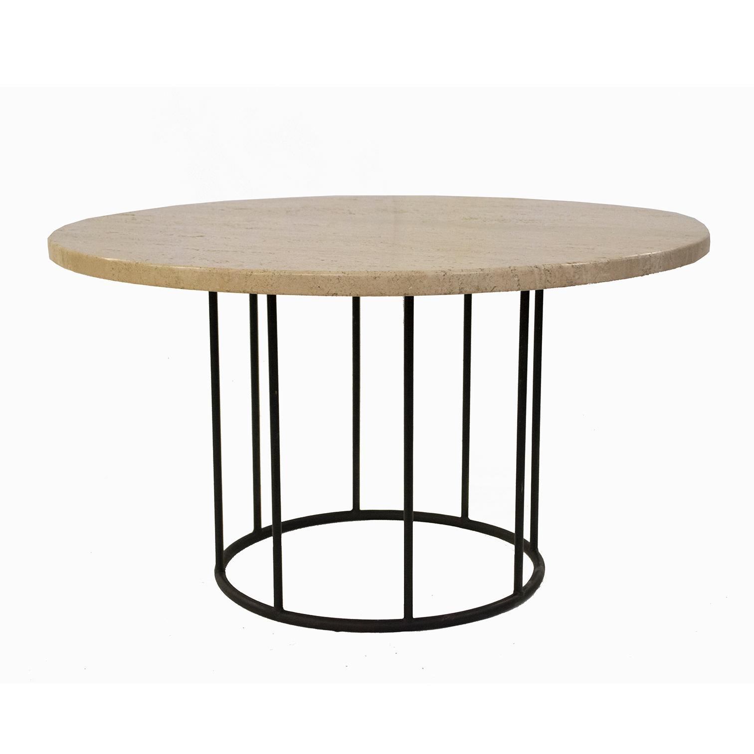 Round Metal Pedestal Marble Top Table After Arthur Umanoff For Sale