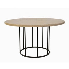 Round Metal Pedestal Marble Top Table After Arthur Umanoff