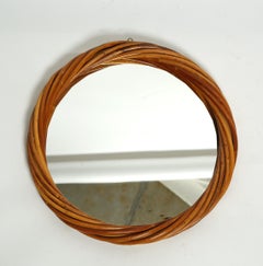Round Mid-Century Rattan Mirror, Italy 1970s