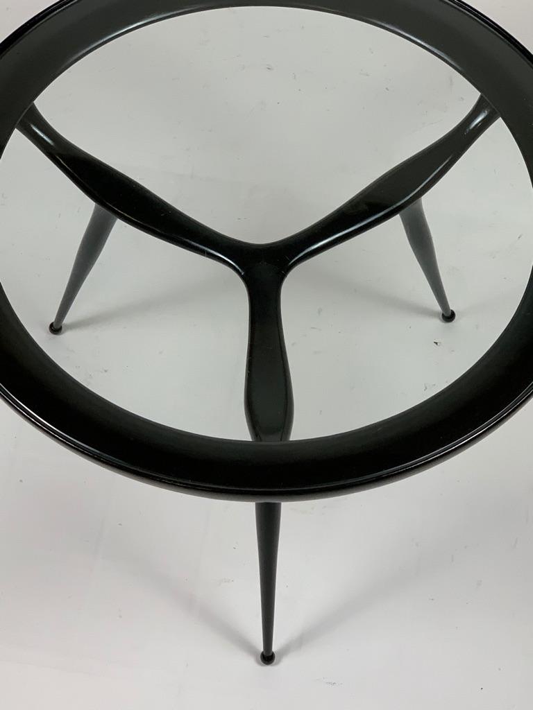 Round Mid Century Black Laquered Three Legs Side Table 6