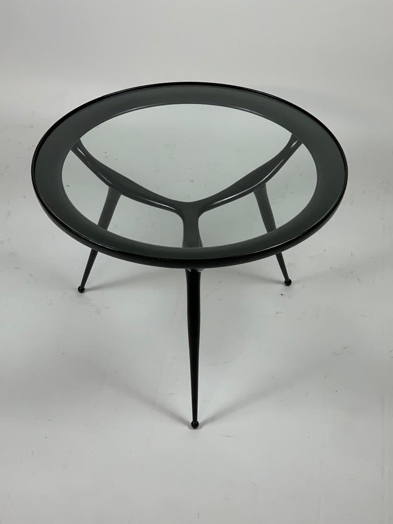 Round Mid Century Black Laquered Three Legs Side Table 7