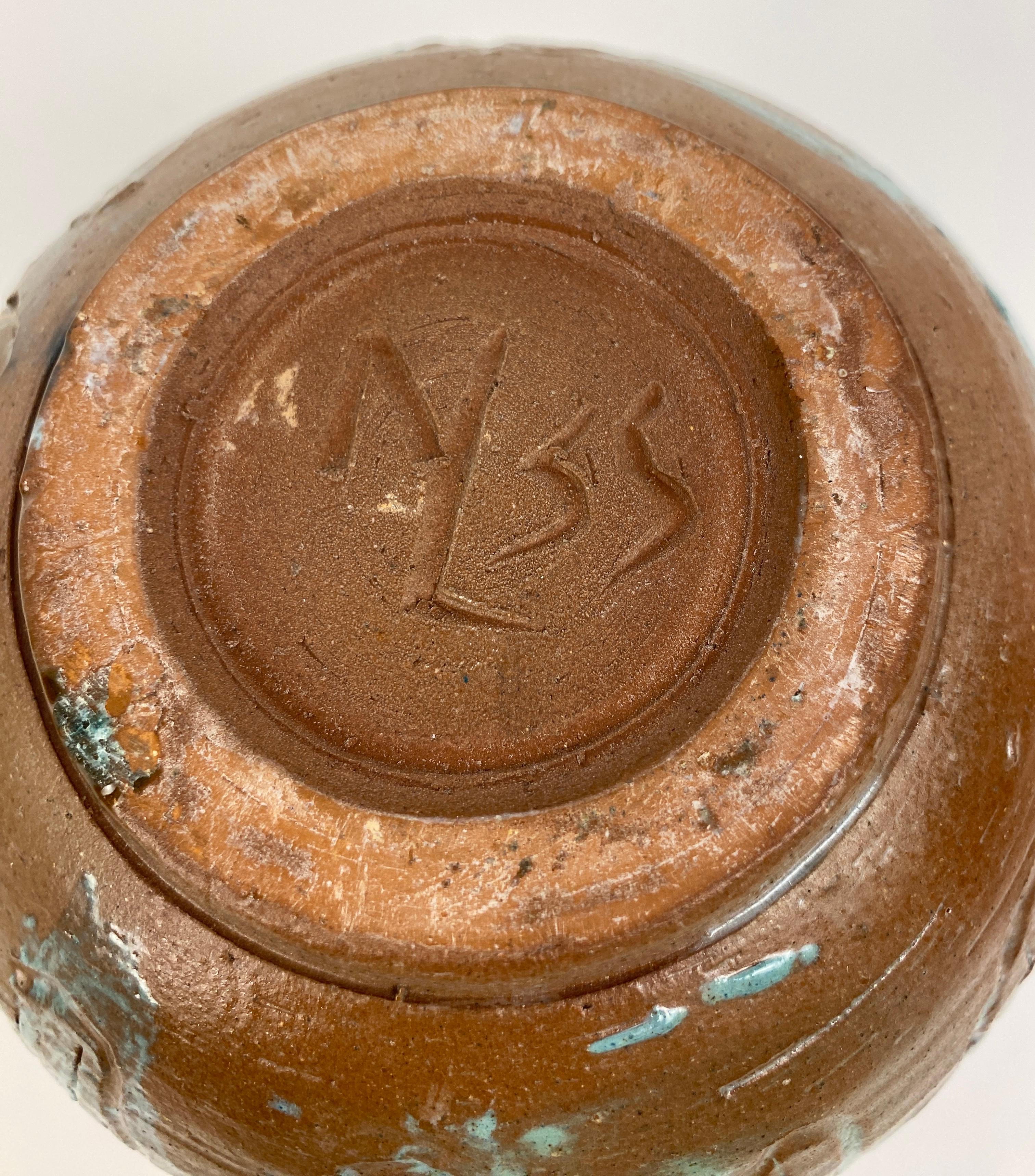 Round Mid-Century Ceramic Vase, Studio Pottery Vase Signed Moderno de mediados de siglo en venta
