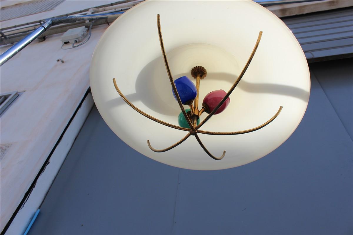 Round Midcentury Chandelier Seguso Design Colored Glass 1950s Brass Gold For Sale 5