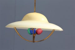 Runde Midcentury Kronleuchter Seguso Design Farbiges Glas 1950er Jahre Messing Gold