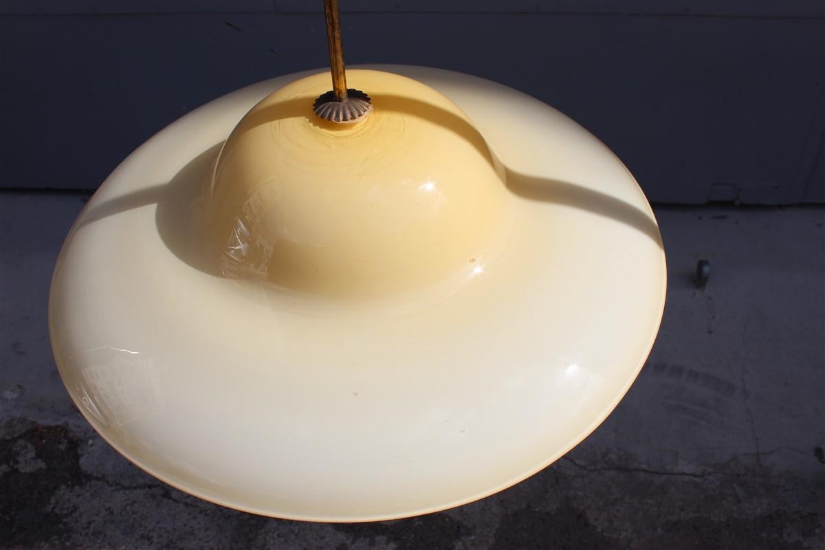 Round Midcentury Chandelier Seguso Design Colored Glass 1950s Brass Gold For Sale 1