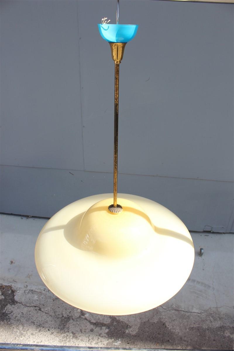 Round Midcentury Chandelier Seguso Design Colored Glass 1950s Brass Gold For Sale 2