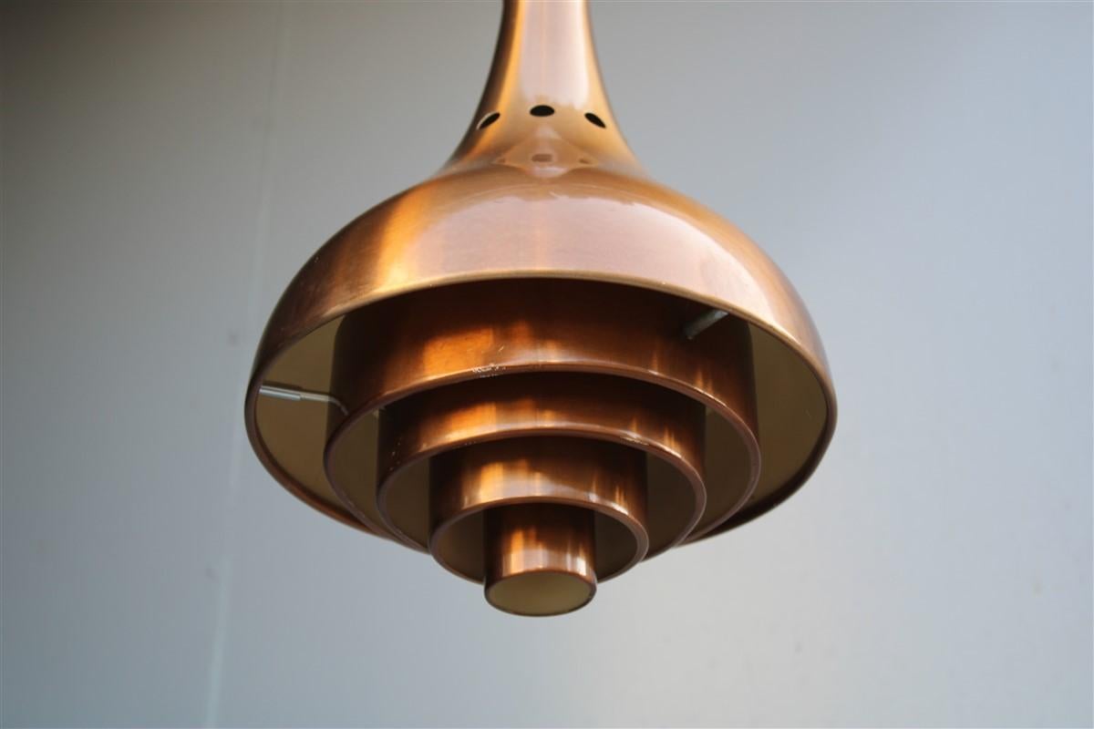 Round midcentury copper ceiling lamp minimal sculptures Lumi Milano, 1950s
Measures: Only light height cm 48, diameter cm 25.