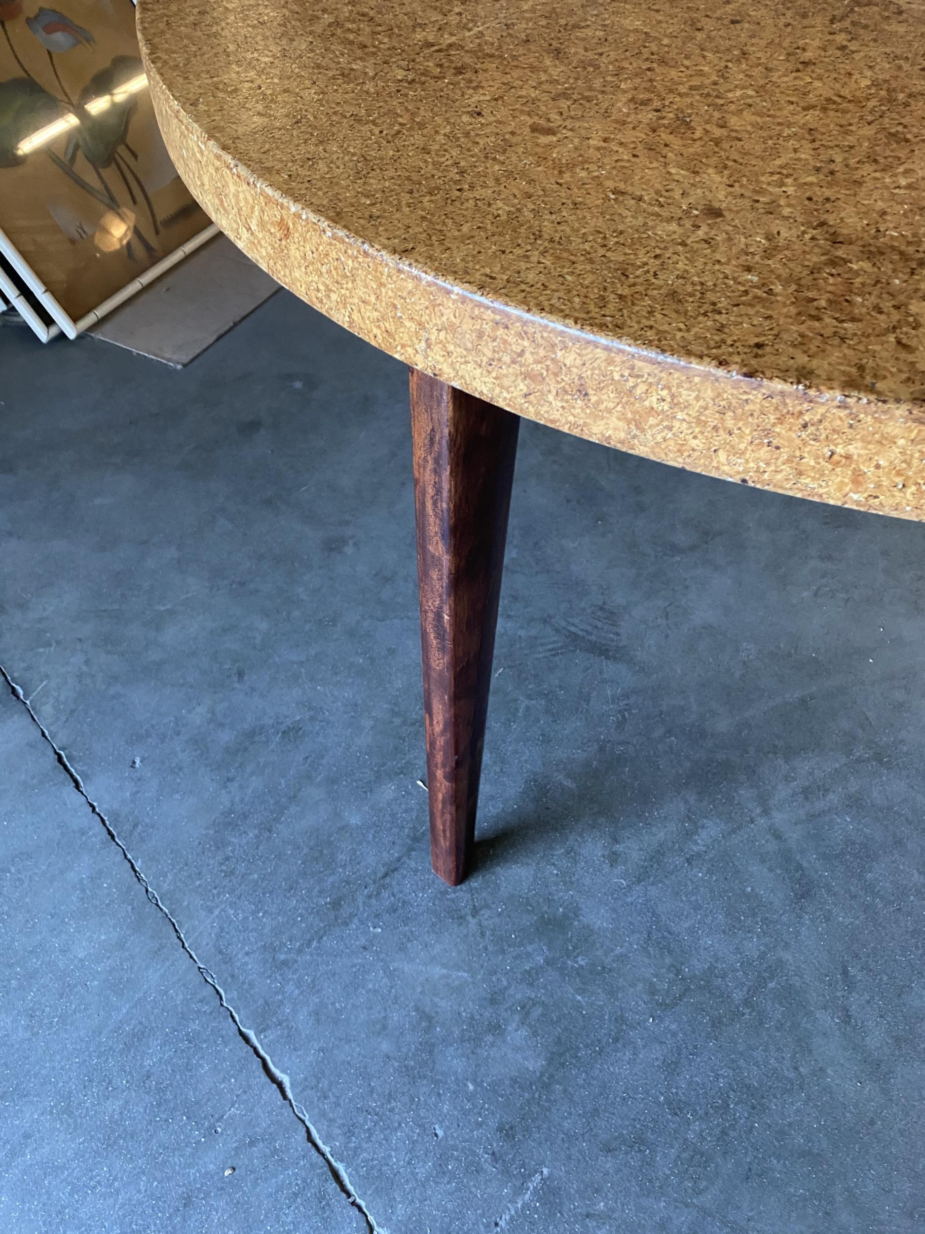 Round Mid-Century Cork Top Dining Table w/ Knife Legs by Paul Frankl In Excellent Condition In Van Nuys, CA