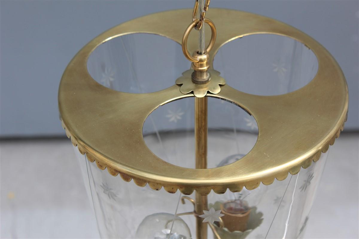 Round Midcentury Cristal Arte Lantern Ceiling Glass Brass Gold Italian Design 5