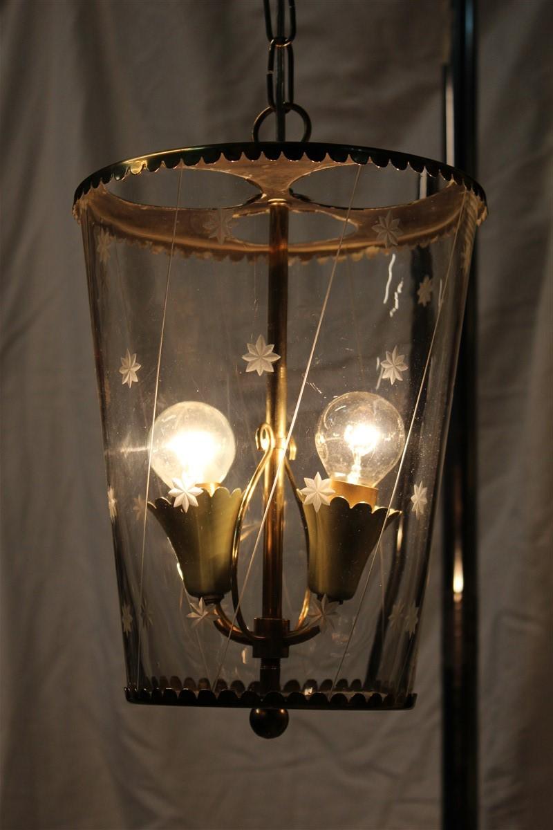Round Midcentury Cristal Arte Lantern Ceiling Glass Brass Gold Italian Design 6
