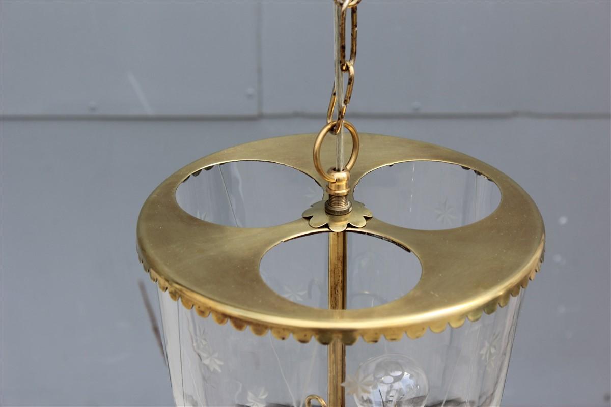 Round Midcentury Cristal Arte Lantern Ceiling Glass Brass Gold Italian Design 1