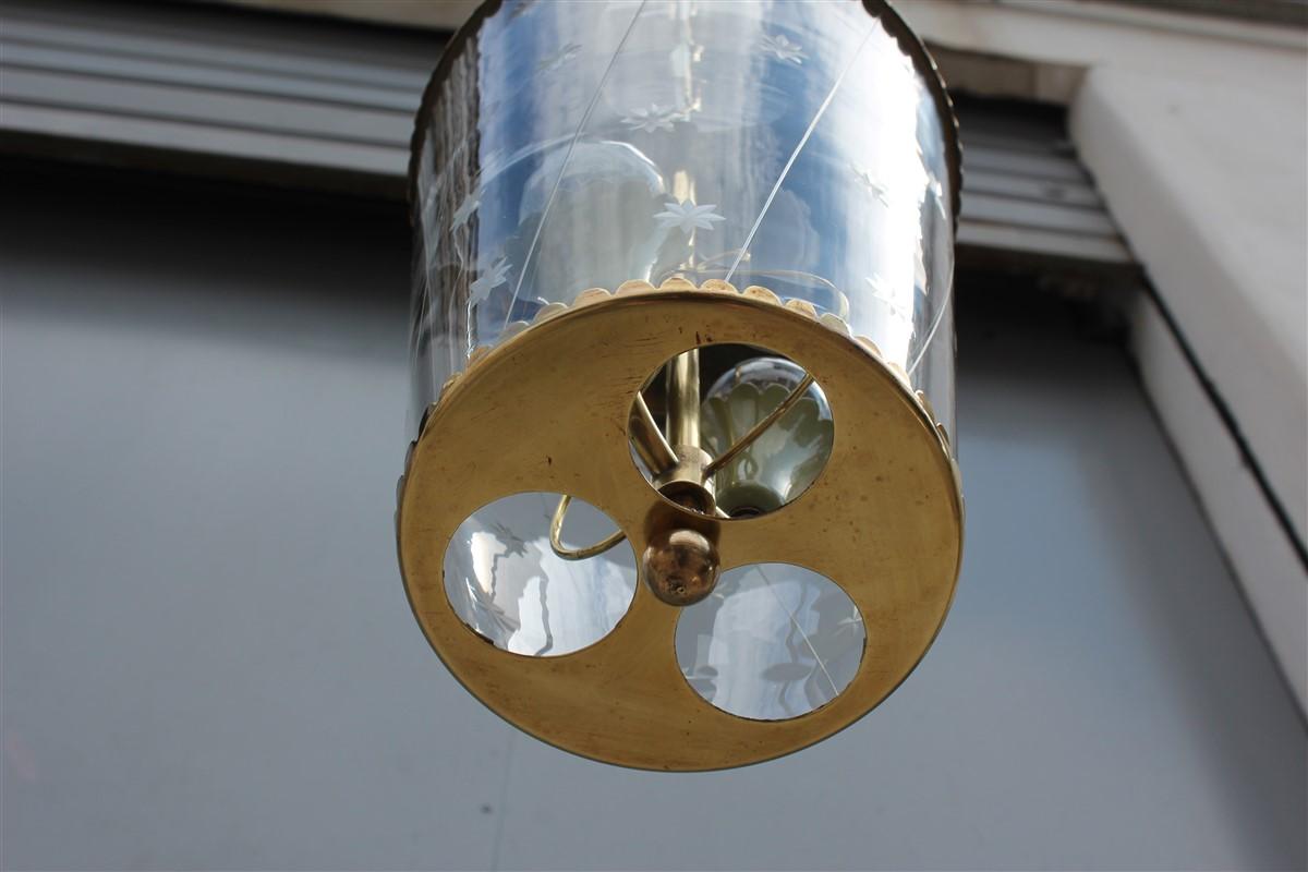 Round Midcentury Cristal Arte Lantern Ceiling Glass Brass Gold Italian Design 3