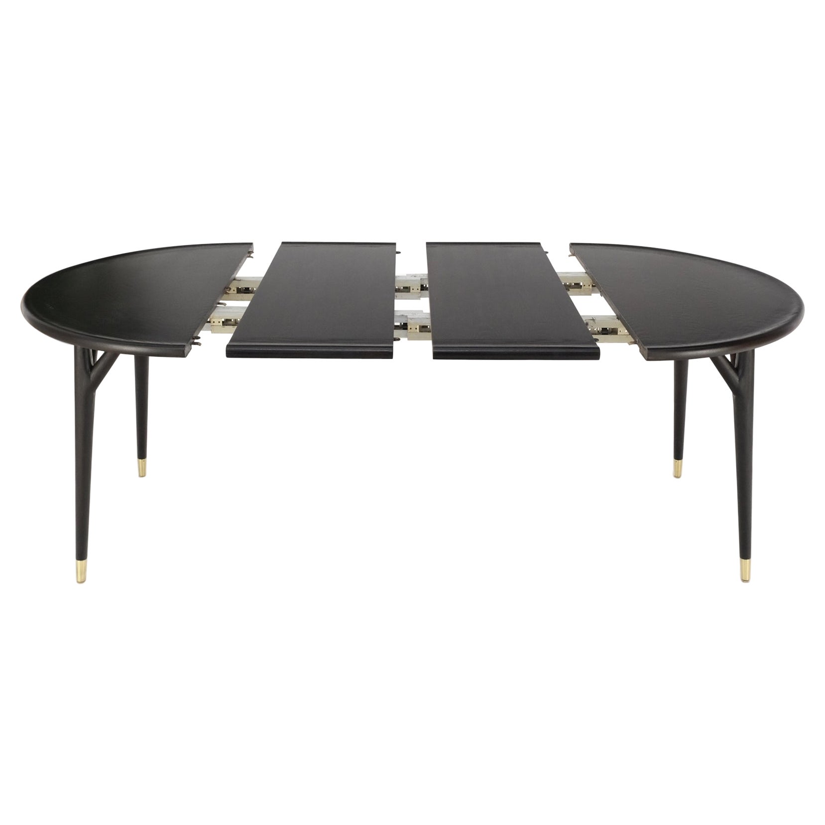 Mesa de comedor redonda de roble ebonizado de mediados de siglo con dos tableros Jack Van der Molen MINT en venta