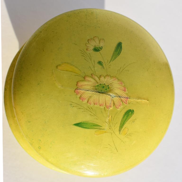 Round Midcentury Green Alabaster Floral Hinged Trinket Box with Lid