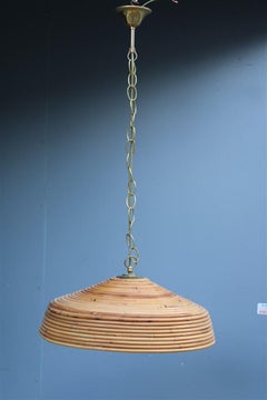 Round Mid Century Italian Chandelier Bamboo and Brass 1950s