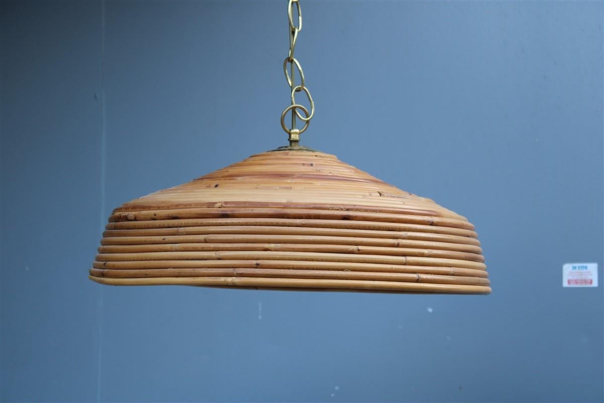 Mid-Century Modern Round Mid Century Italian Chandelier Bamboo and Brass 1950s  For Sale