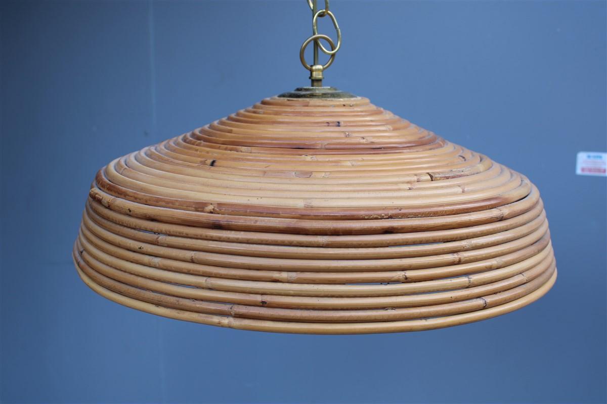 Round Mid Century Italian Chandelier Bamboo and Brass 1950s  In Good Condition For Sale In Palermo, Sicily