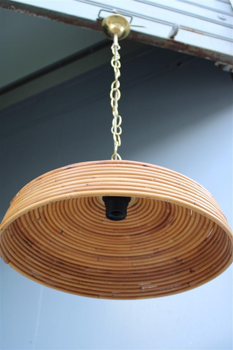 Round Mid Century Italian Chandelier Bamboo and Brass 1950s  For Sale 1