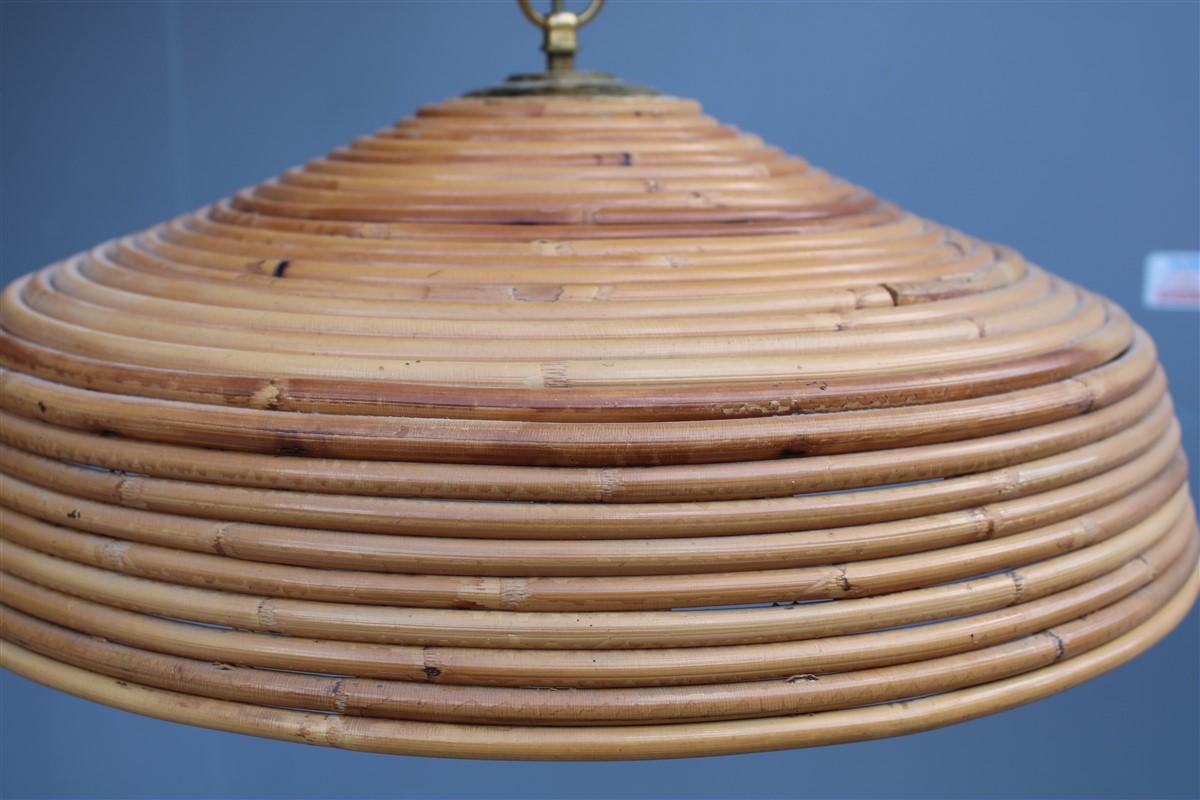 Round Mid Century Italian Chandelier Bamboo and Brass 1950s  For Sale 4