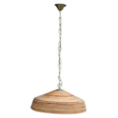 Lampadario rotondo in bambù e ottone del Mid Century 1950