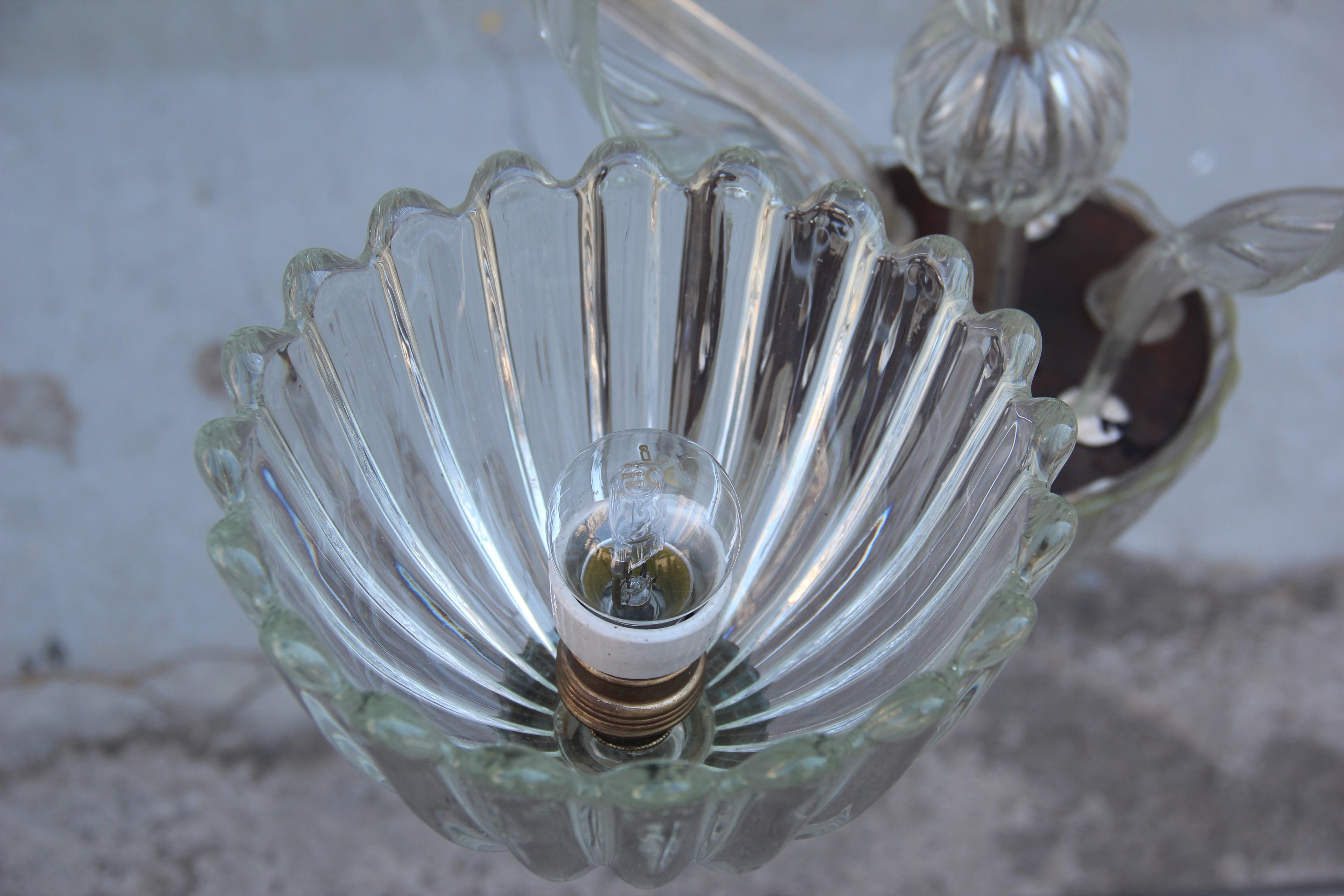 Round Midcentury Italian Chandelier Murano Glass Brass Parts 1950s Barovier For Sale 5